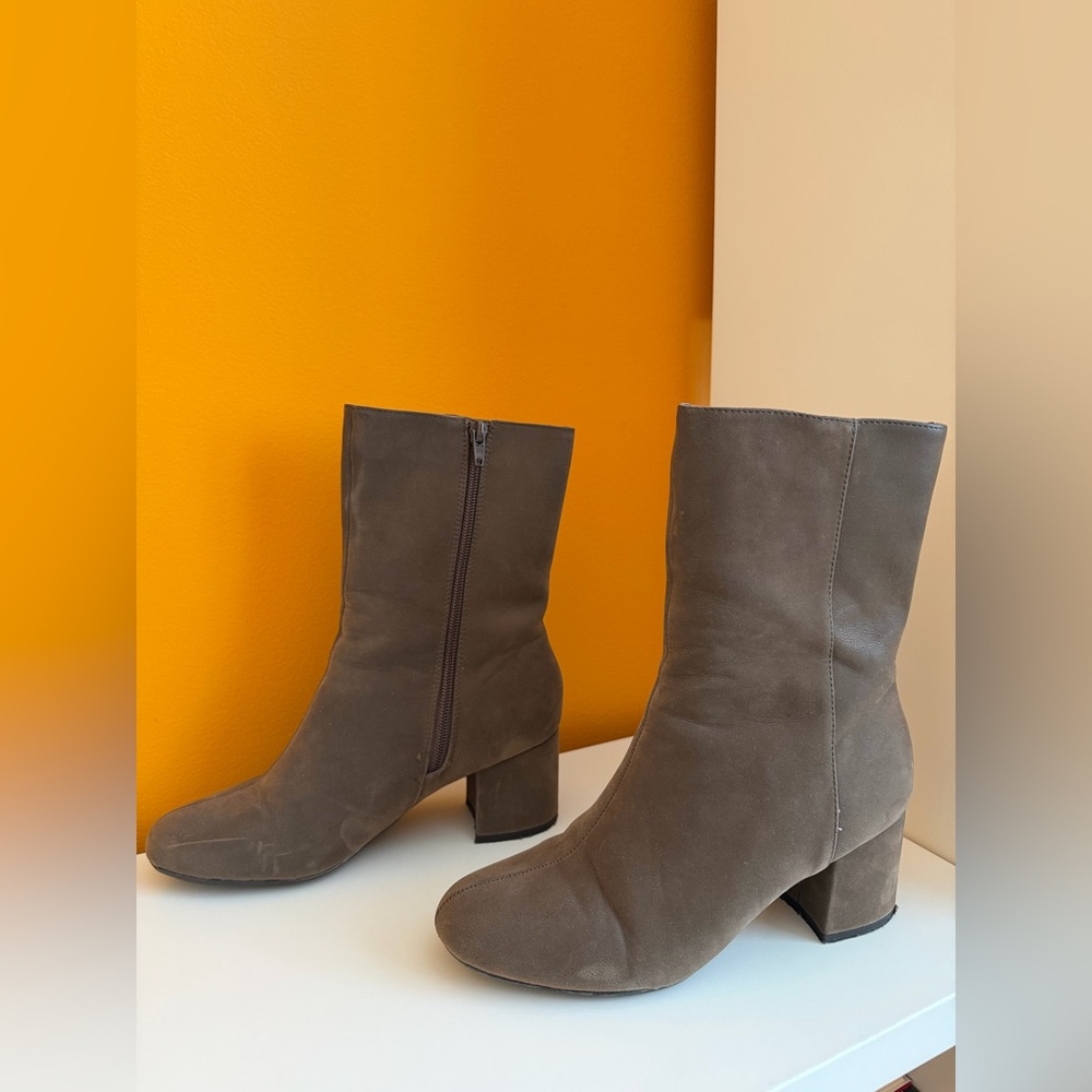 Orsay mid calf leather block heeled booties